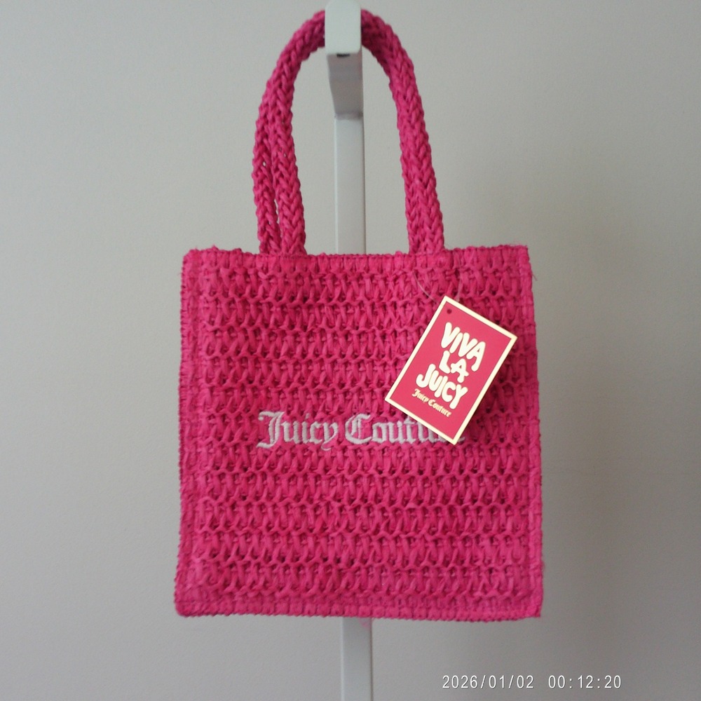Juicy Couture Straw Beachy Tropical Y2K Coastal Dainty Mini Tote Bag Pink